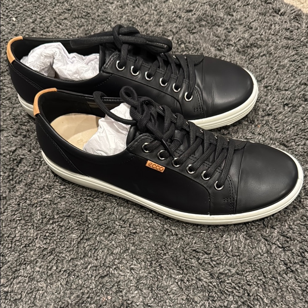 Ecco Black Leather Sneakers with White Sole